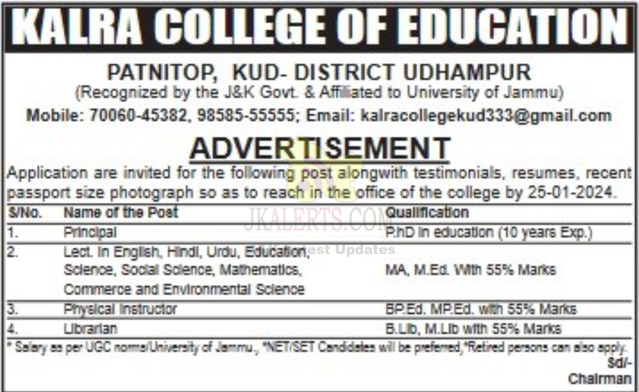 Jobs in Kalra college of education.