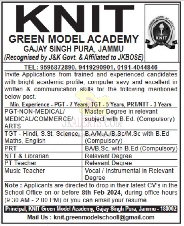 KNIT Green Model Academy Jobs.