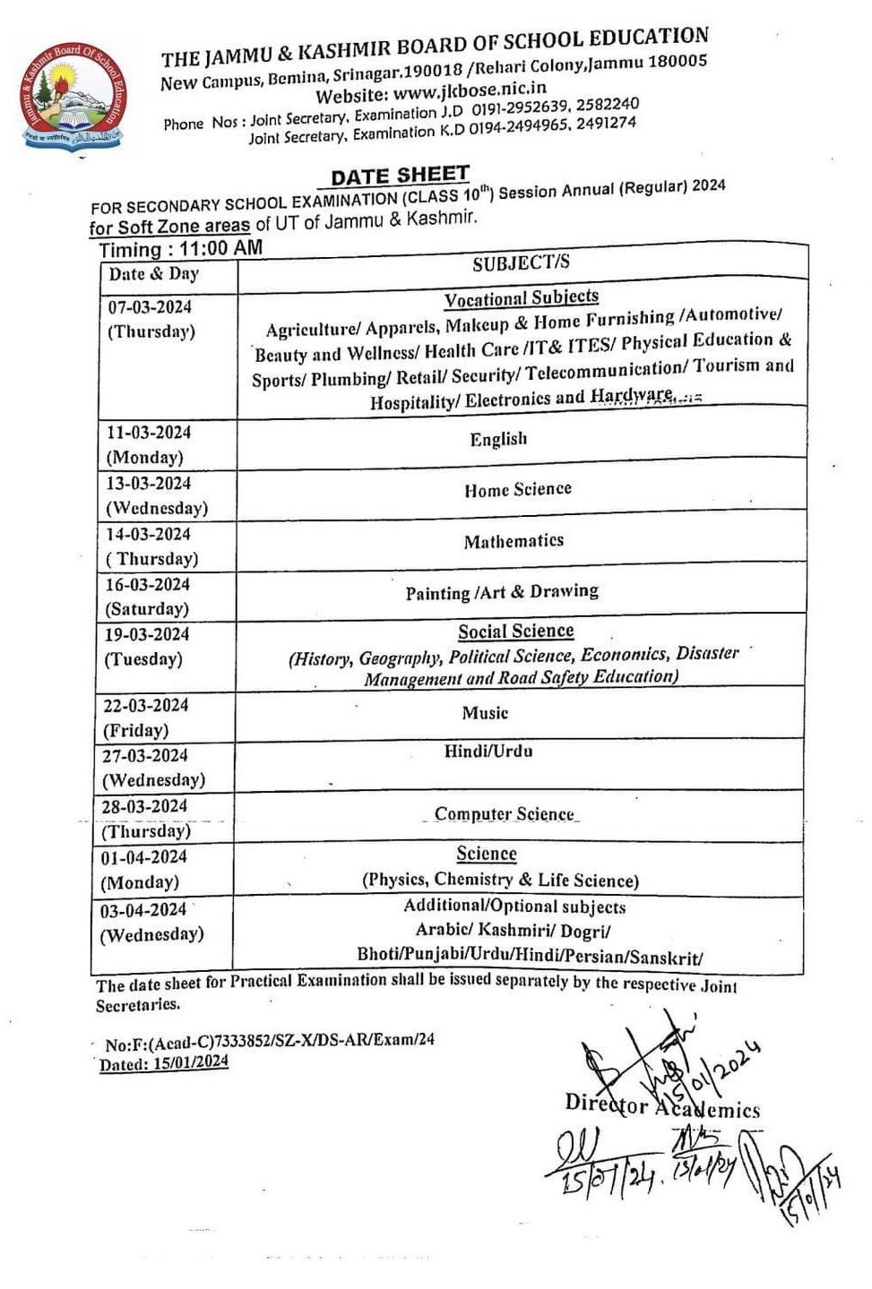 JKBOSE Class 10th Date Sheet Released Download Now.
