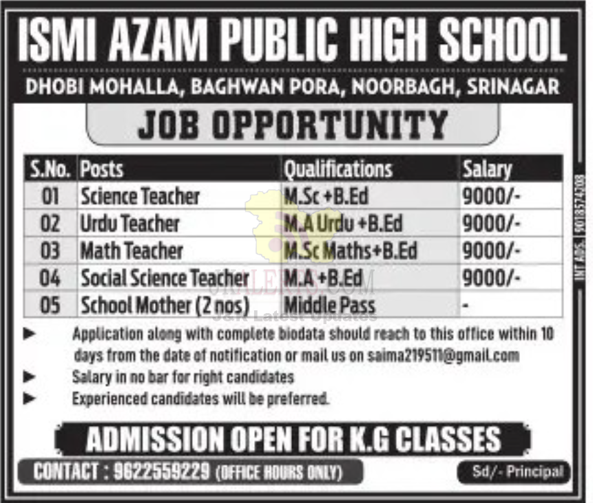 Jobs in Ismi Azam Public High School.