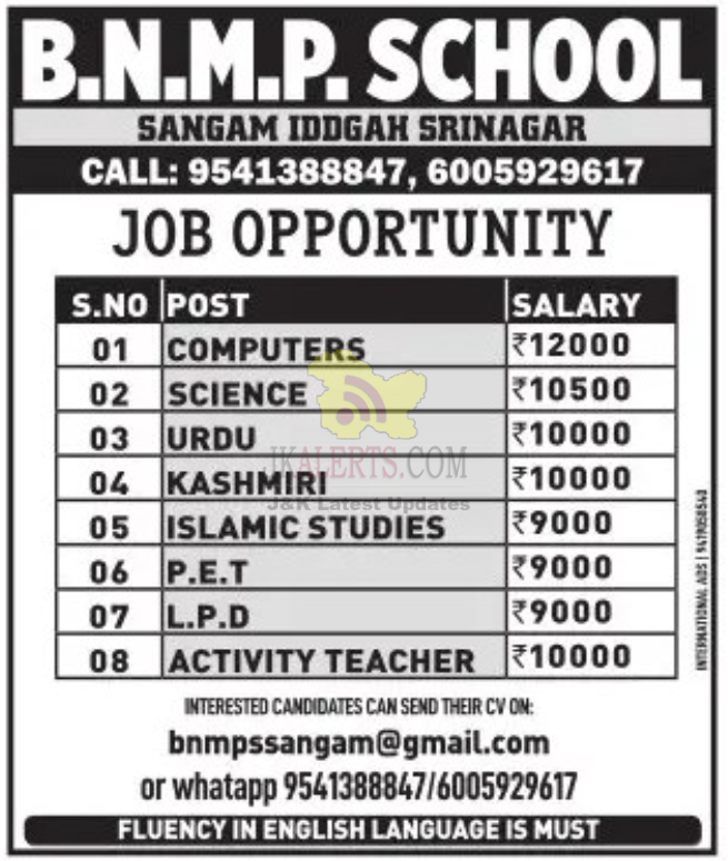 B.N.M.P School Jobs.