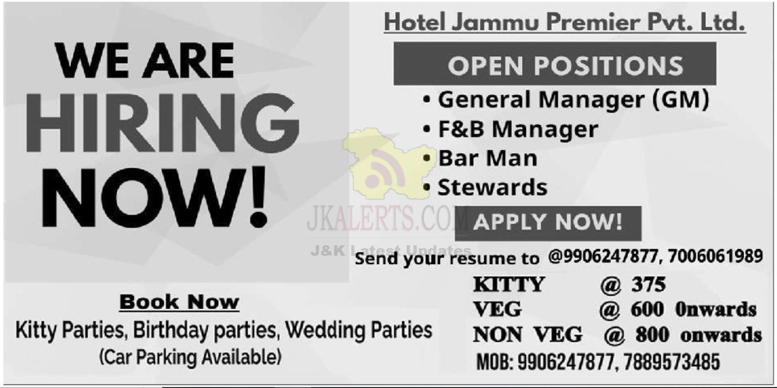 Jobs in Hotel Jammu Premier Pvt. Ltd.