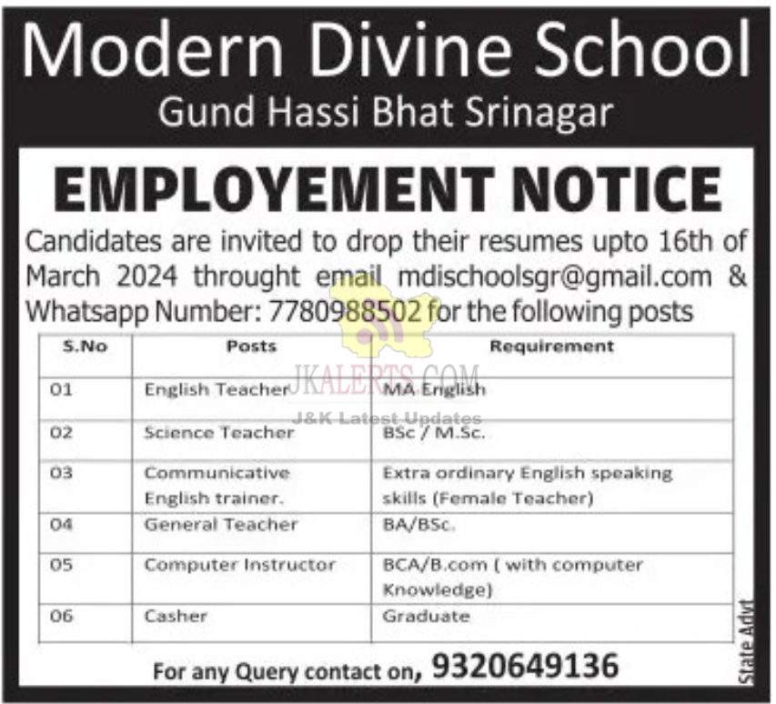 Jobs in Modern Divine School.
