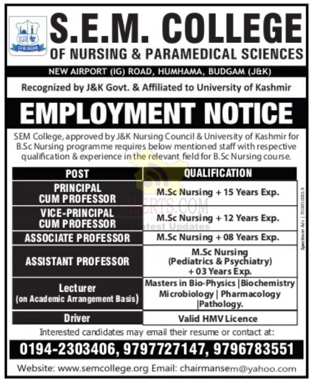 Jobs in S.E.M. College of Nursing & Paramedical Sciences.