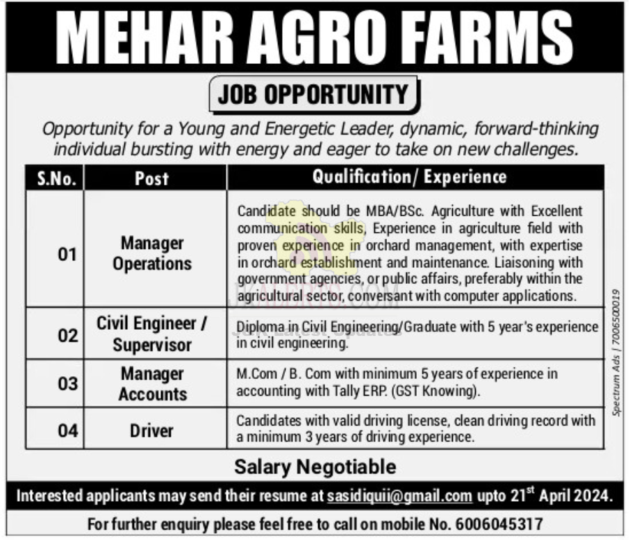 Jobs in Mehar Agro Farms.