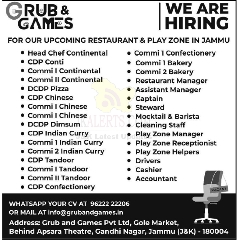 Jobs in Grub And Games.