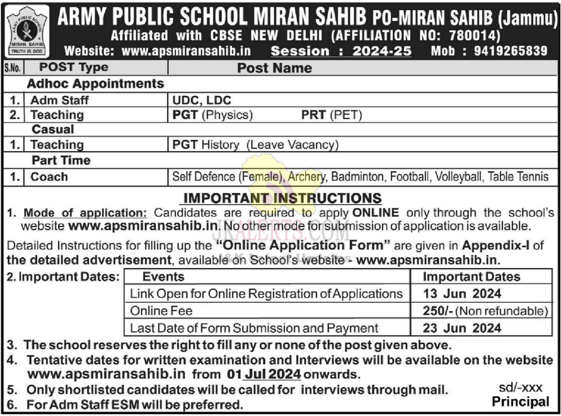 Jobs in Army Public School.