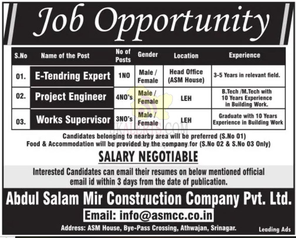 Jobs in Abdul Salam Mir Construction Company Pvt. Ltd.