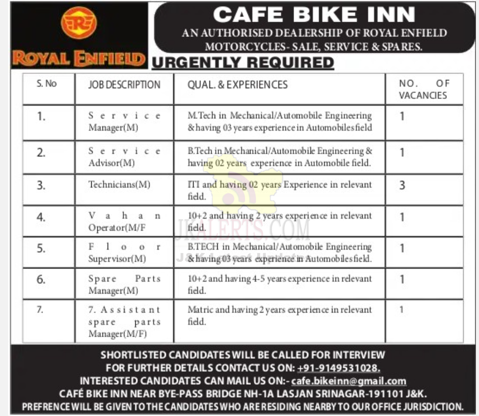 Various Jobs in Cafe Bike Inn.