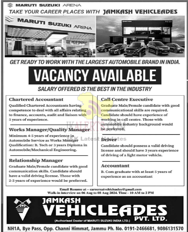 Jamkash Vehicleades Walk-In Interview