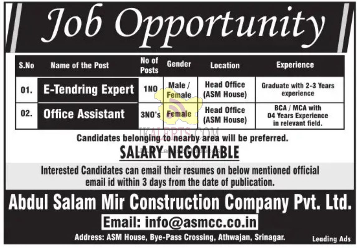 Jobs in Abdul Salam Mir Construction Company Pvt. Ltd.