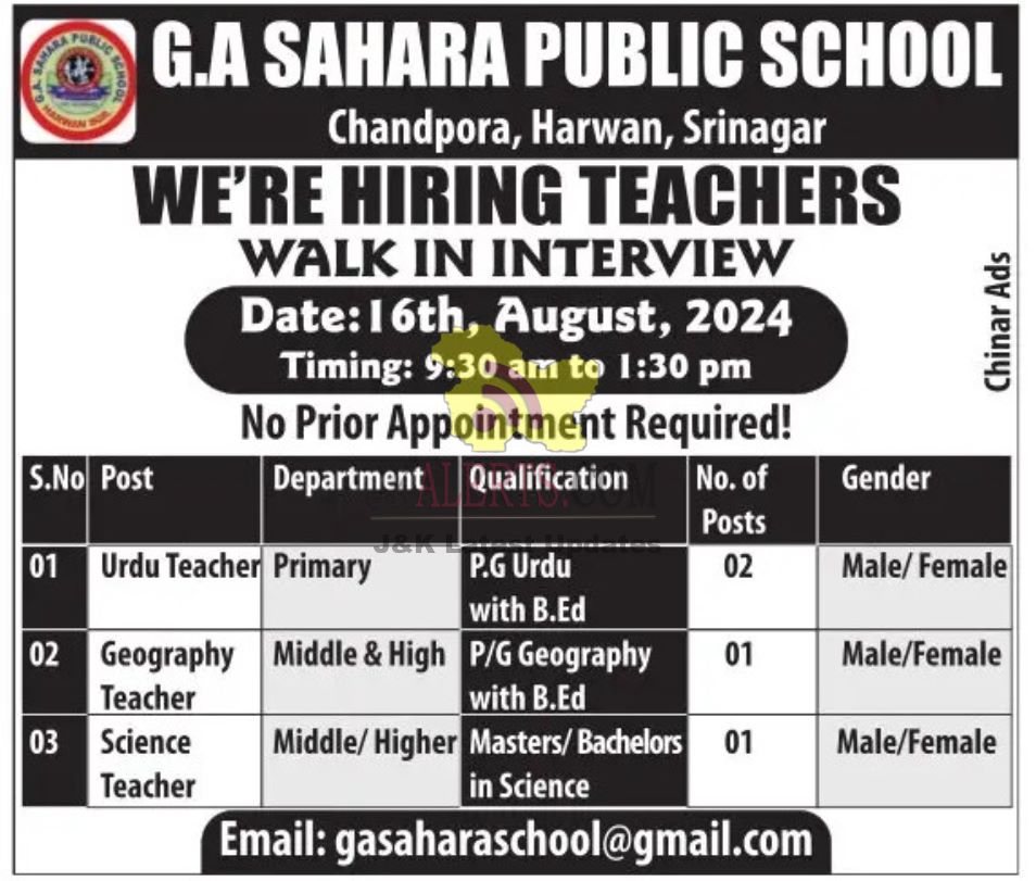 Jobs in G.A Sahara Public School