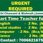 Urgent, Part-Time Teacher, Kachi Chawani, Bishnah, Jammu, English, Social Studies, Computer, Science