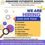 Shemford Futuristic School, Jammu Jobs. Jammu Jobs : Shemford Futuristic School, Jammu is hiring for the following positions: