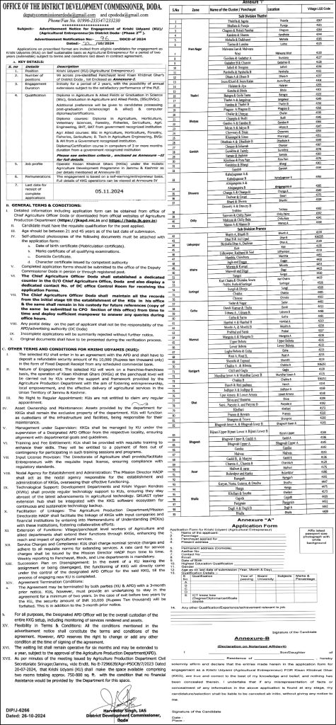 Jobs in Krishi Udyami Kishtwar Under HADP 2000+Posts.