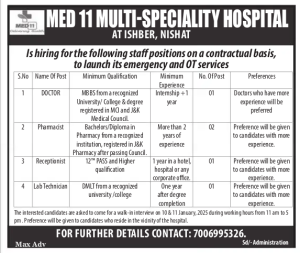 MED 11 Multi Speciality Hospital Jobs