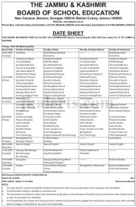 JKBOSE Class 11th Date Sheet