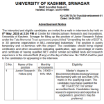 University of Kashmir Jobs Recruitment JRF Posts.