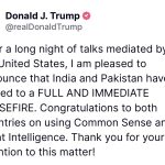Big Breaking US President Donald Trump Says India and Pakistan have agreed ceasefire.