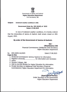 All Universities of J&K also to remain closed tomorrow.