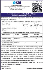 SBI Recruitment 2025 – Specialist Cadre Officers