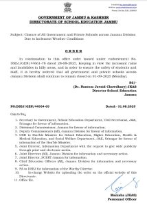 Schools shall remain closed on 01-09-2025 in Jammu Division