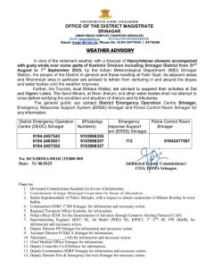District Admin Srinagar reiterates weather advisory.