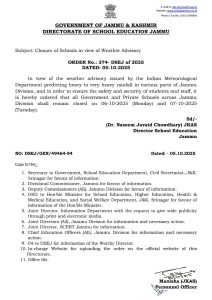 Schools in Jammu shall remain closed on 06 and 07 Oct.