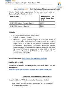 Jobs in Business Helpline Under Mission YUVA.