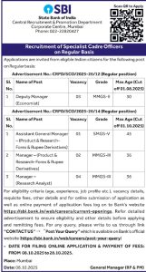 SBI Recruitment 2025 Specialist Cadre Officers.