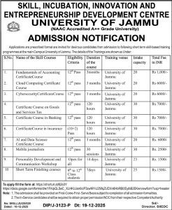 Jammu University Short term skill based training programmes. Jammu University Short term skill based training programmes.