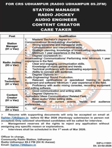 Jobs in Radio Udhampur 89.2 FM.