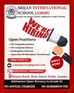 Srijan International School Jammu Jobs.