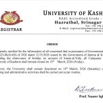 Kashmir University Postponed today's exam.