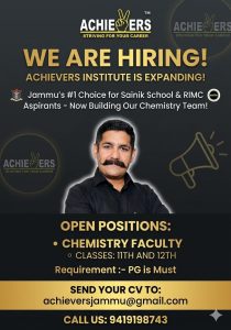 Jobs in Achievers Institute Jammu.