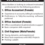 Office Accountant, Office Assistant, Civil Engineer Jobs.