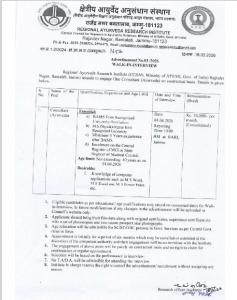 Regional Ayurveda Research Institute Jammu Jobs.