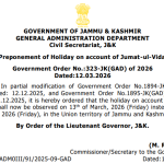 Preponement of Holiday on account of Jumat-ul-Vida