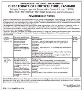 Directorate of Horticulture Kashmir Recruitment 2026.