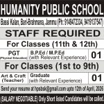 Humanity Public School Teacher Jobs STAFF REQUIRED For Classes (11th & 12th)