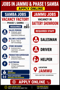 Jobs in Jammu and Phase 1 Samba Apply online.