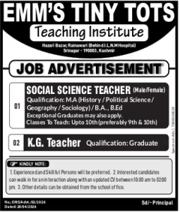 Teacher jobs in Srinagar 2