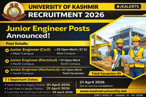 University of Kashmir Recruitment 2026 JE Jobs.