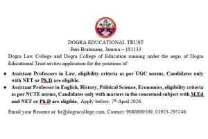 Various jobs in Dogra Educational Trust