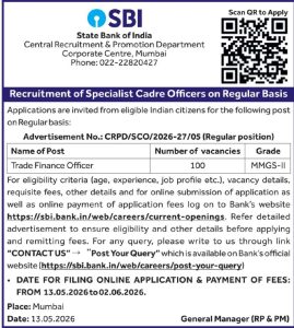 SBI Recruitment 2026 Apply Online for Specialist Cadre Officer Posts