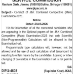 Update for Candidates Appearing in J&K Combined Competitive (Main) Exam.