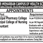 Principal Pharmacy College, Principal College of Nursing, Accountant
