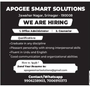 Apogee Smart Solutions Office Administrator, Counselor Jobs. Apogee Smart Solutions Office Administrator, Counselor Jobs.