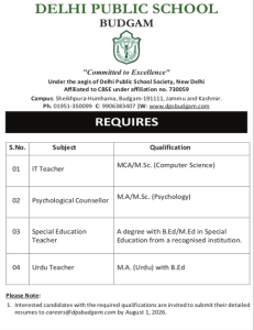 DPS Budgam Recruitment 2026