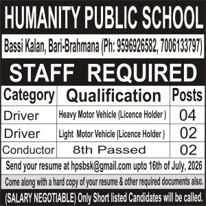 Driver, Conductor Jobs in Jammu. Driver, Conductor Jobs in Jammu.